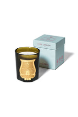 Trudon Abd El Kader Classic Candle 270g, green glass candle beside its pale blue gift box