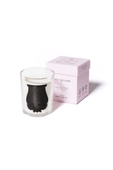 Trudon Rose Poivrée Classic Candle 270g, clear glass candle beside its pale pink gift box
