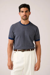 Christian Kimber Cullen Knit T-Shirt - Blue/Oat Stripe