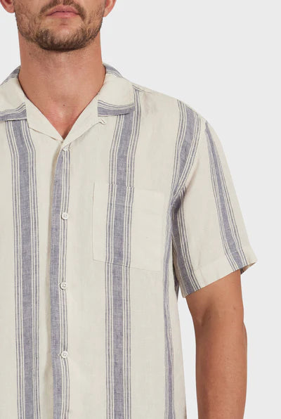 ACADEMY Driftwood Short Sleeve Shirt - Navy Stripe