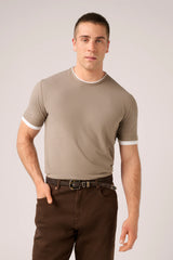 Christian Kimber Ice Cotton Double Layer T-Shirt, Taupe and White