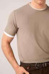 Christian Kimber Ice Cotton Double Layer T-Shirt, Taupe and White