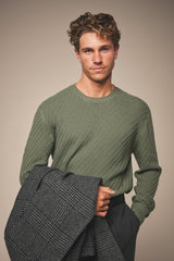 Christian Kimber Basketweave Crew Neck Sweater Wool,Olive Green