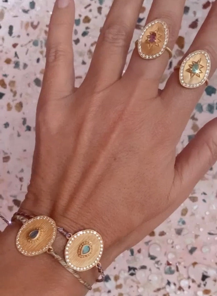 RUBYTEVA Adjustable gold plate Labradorite & Zirconia bracelet with pink string