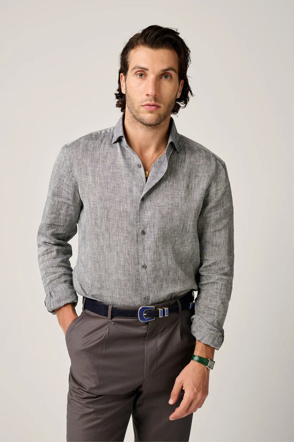 Christian Kimber Bronte Linen Evening Shirt - Charcoal