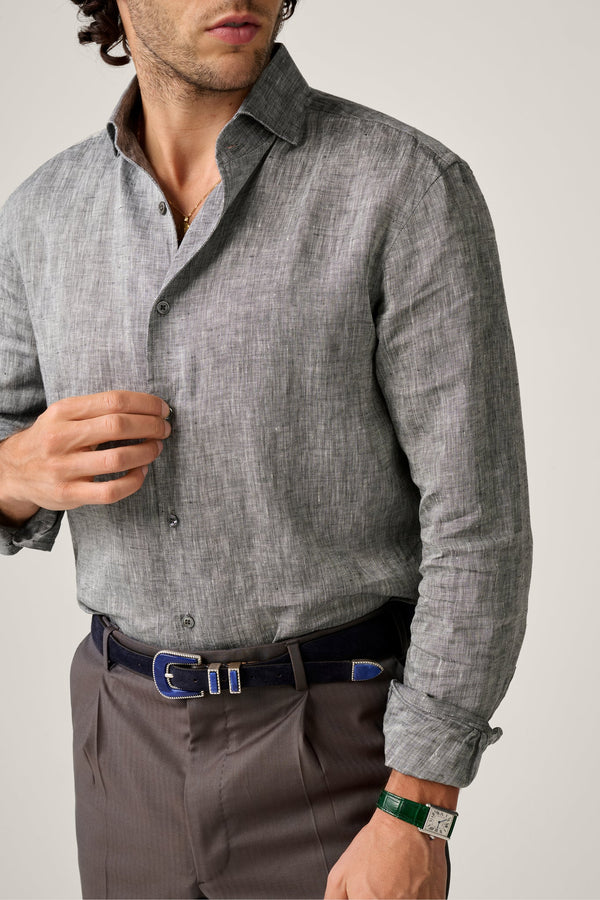 Christian Kimber Bronte Linen Evening Shirt - Charcoal