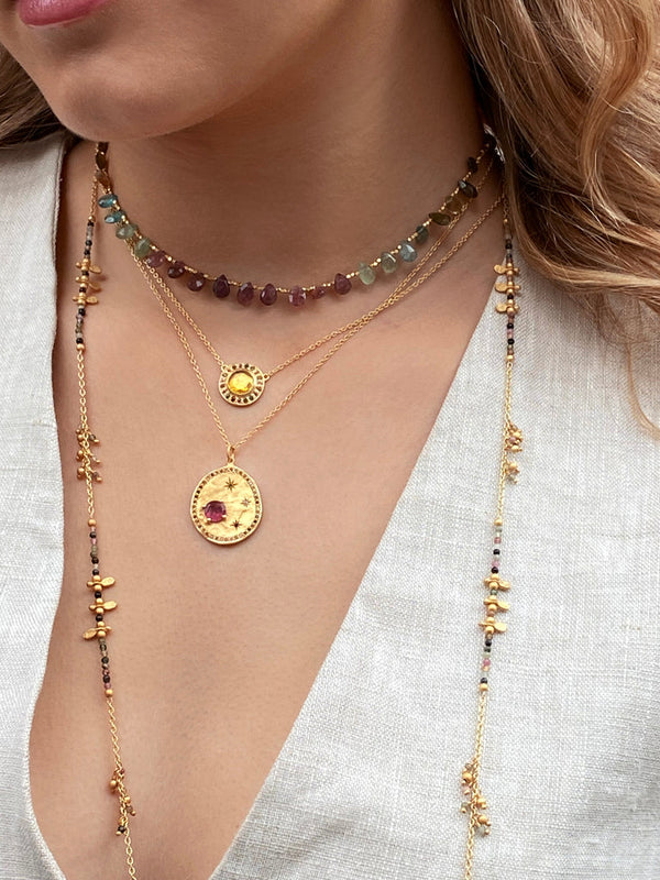 RUBYTEVA Teardrop Necklace with multi Tourmaline