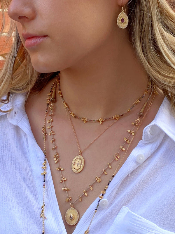 RUBYTEVA Short Multi Tourmaline beaded necklace with gold charm pendants