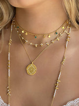 RUBYTEVA Long Pearl Gold Charm Necklace