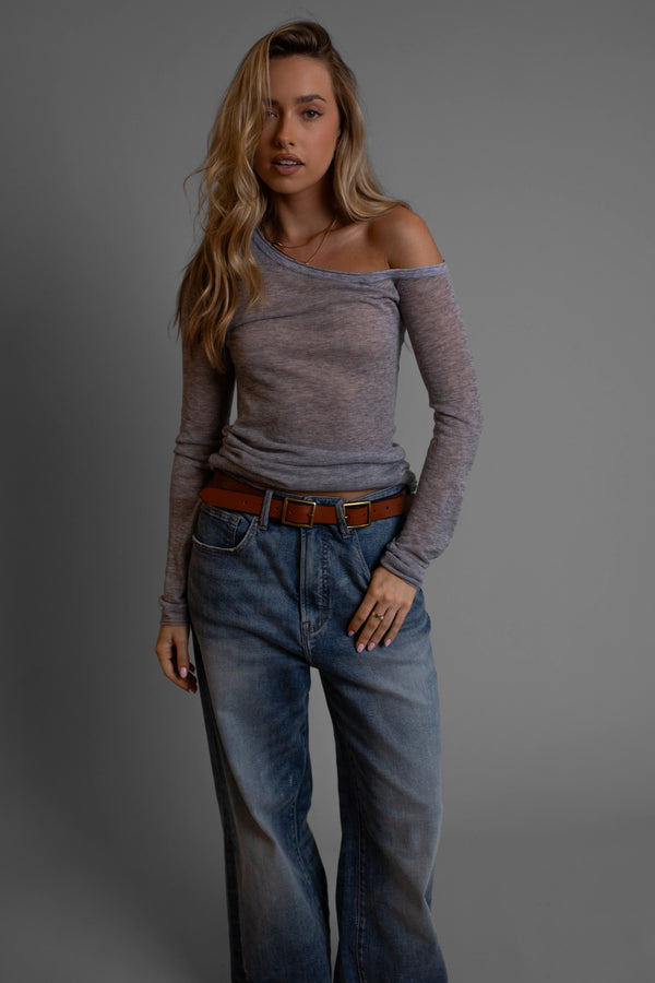 Vaenn Remsen One Shoulder Sheer Knit, Cloud Melange