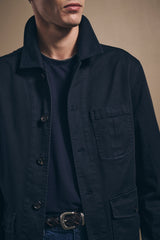 Close view of the midnight Fitzroy chore jacket front