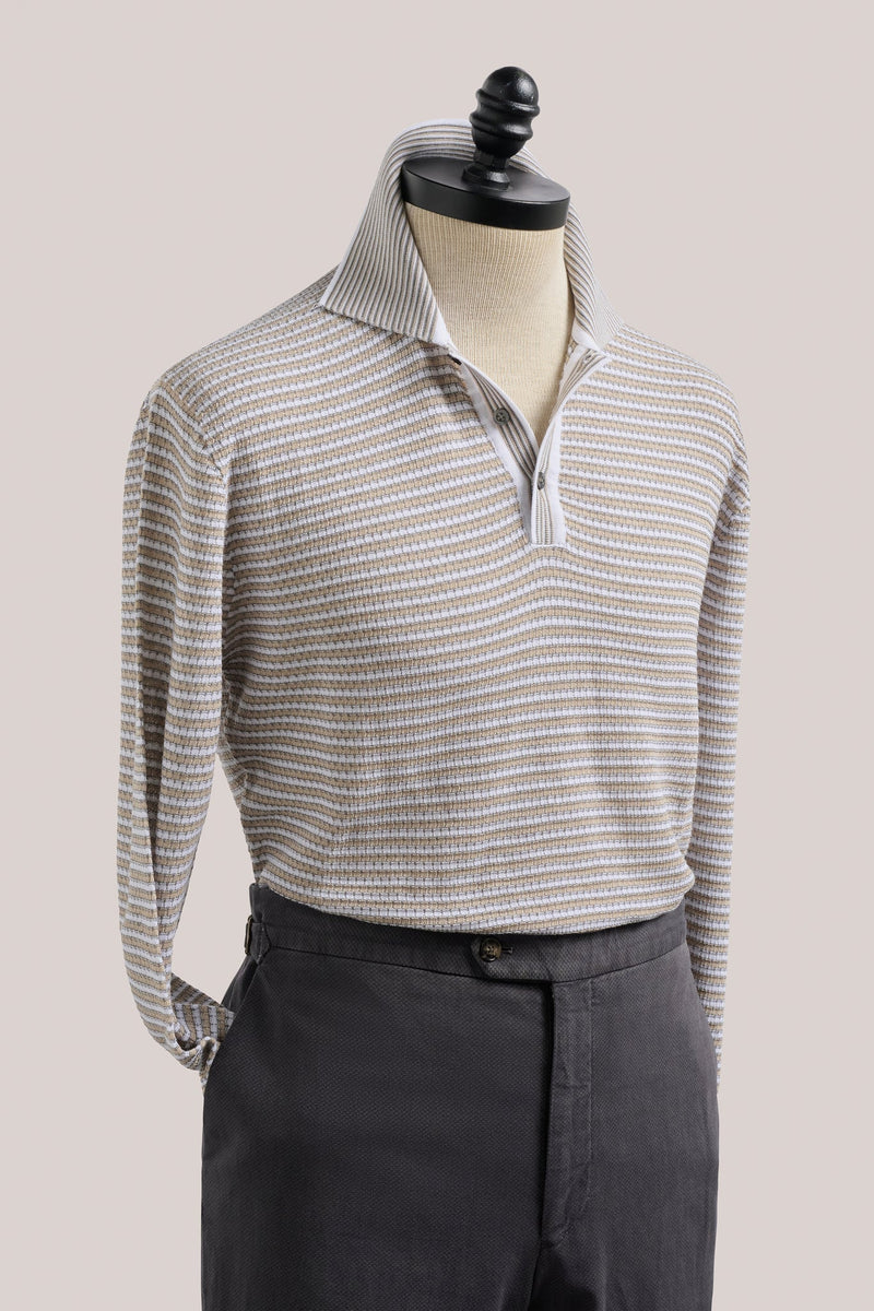 Christian Kimber Inverloch Ice Cotton Long Sleeved Polo - Sand