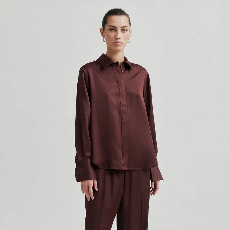 Second Female Livo Silky Shirt,bitter chocolate