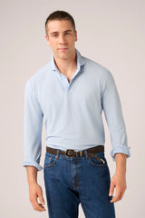 Christian Kimber Ice Cotton Long Sleeve Polo, Sky Blue