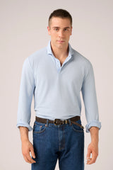 Christian Kimber Ice Cotton Long Sleeve Polo, Sky Blue