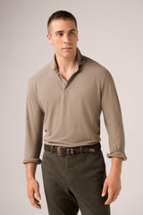 Christian Kimber Ice Cotton Long Sleeve Polo, Taupe