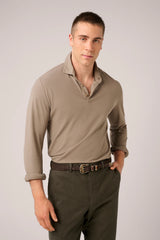 Christian Kimber Ice Cotton Long Sleeve Polo, Taupe