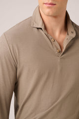 Christian Kimber Ice Cotton Long Sleeve Polo, Taupe