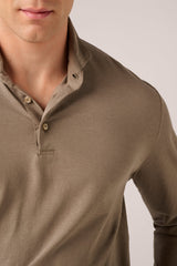 Christian Kimber Ice Cotton Long Sleeve Polo, Taupe