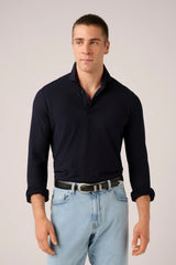 Christian Kimber Ice Cotton Long Sleeve Polo, Navy