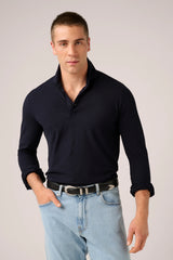 Christian Kimber Ice Cotton Long Sleeve Polo, Navy