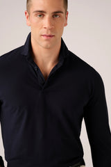 Christian Kimber Ice Cotton Long Sleeve Polo, Navy