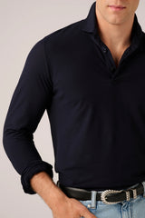 Christian Kimber Ice Cotton Long Sleeve Polo, Navy