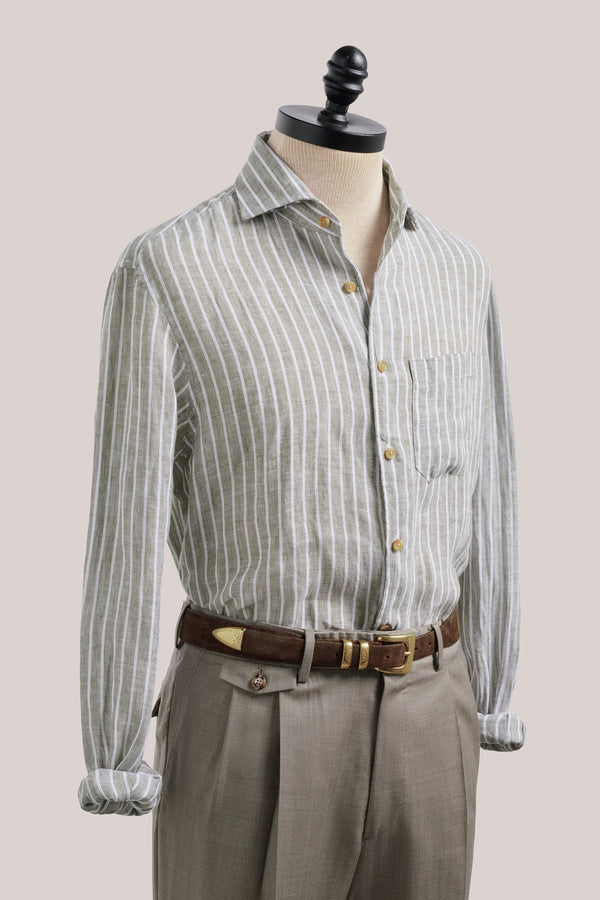 Christian Kimber Holiday Shirt - Linen - Pistachio Stripe