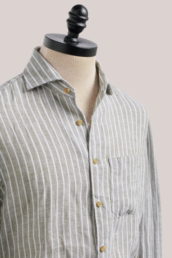 Christian Kimber Holiday Shirt - Linen - Pistachio Stripe