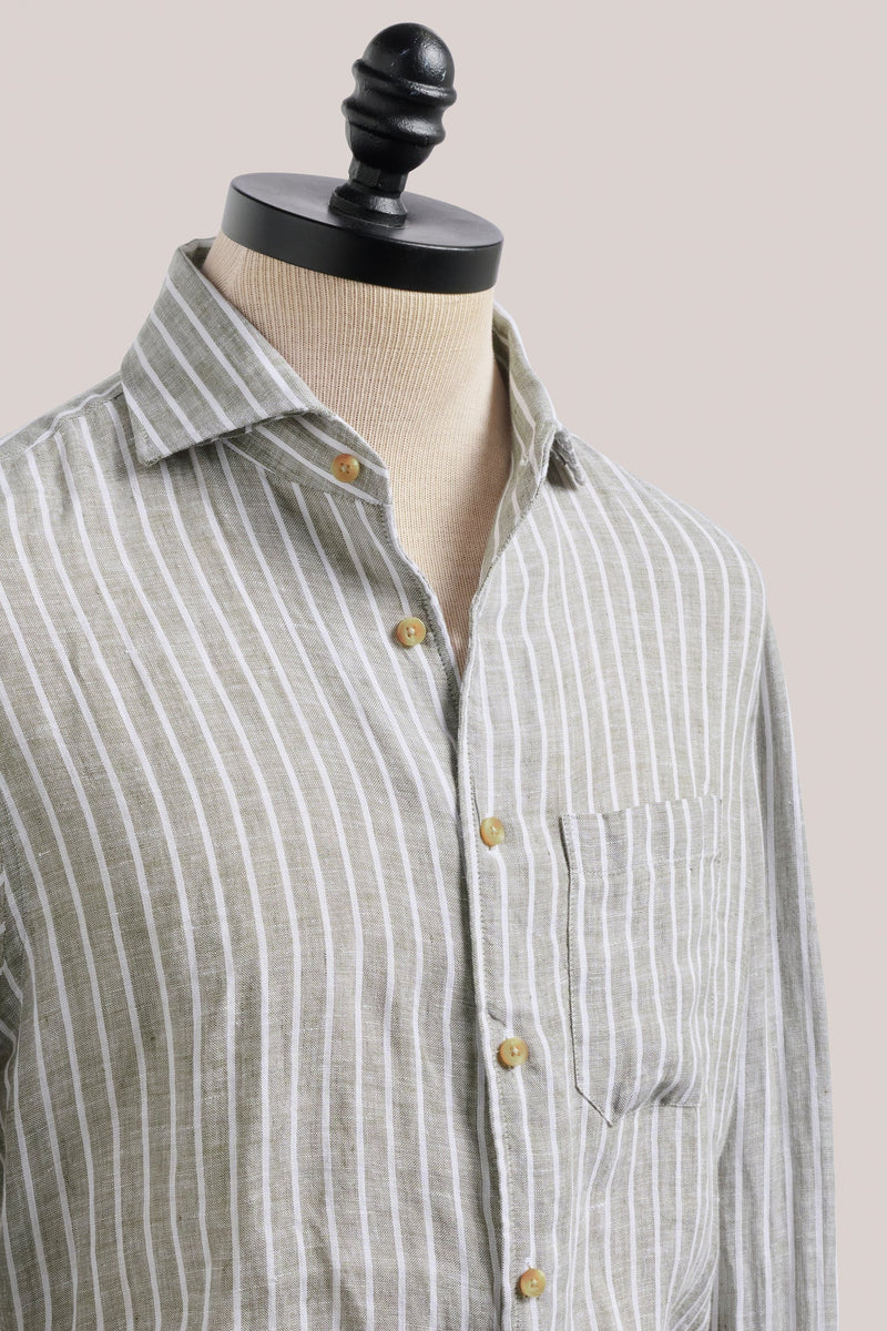 Christian Kimber Holiday Shirt - Linen - Pistachio Stripe