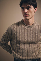 Christian Kimber Long Sleeve Cable Knit Sweater Italian Cotton & Linen,Washed Sand