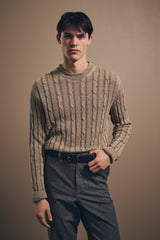Christian Kimber Long Sleeve Cable Knit Sweater Italian Cotton & Linen,Washed Sand