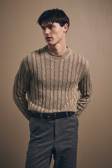 Christian Kimber Long Sleeve Cable Knit Sweater Italian Cotton & Linen,Washed Sand