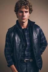 Christian Kimber Quilted Leather Vest Tumbled Grain Lambskin,Navy Blue