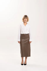 2nd Skin SIENNA LEATHER MAXI SKIRT,CHESTNUT