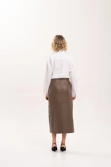 2nd Skin SIENNA LEATHER MAXI SKIRT,CHESTNUT