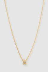 Arms of Eve Mini Initial Stone Necklace in gold, zircon initial pendant on chain, front packshot