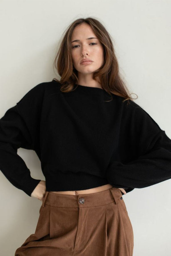 Vaenn Madison Cashmere Crew Neck Drop Shoulder, Black