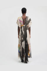 Mes Demoiselles Micasso Dress, brushstroke print maxi, worn by model, back view