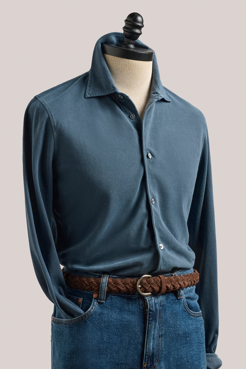 Christian Kimber Noosa Long Sleeved Pique Cotton Shirt -Indigo
