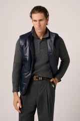 Christian Kimber Quilted Leather Vest Tumbled Grain Lambskin,Navy Blue
