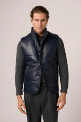 Christian Kimber Quilted Leather Vest Tumbled Grain Lambskin,Navy Blue