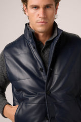 Christian Kimber Quilted Leather Vest Tumbled Grain Lambskin,Navy Blue