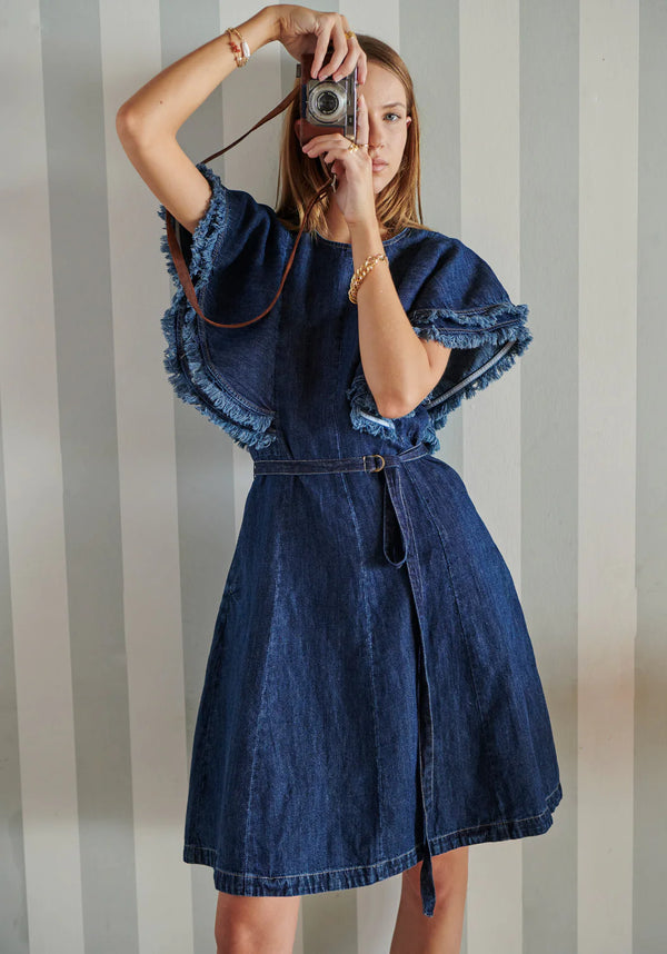 POL Fringe Dress - Denim