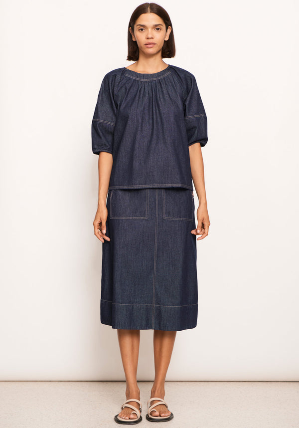 POL Raydel Denim Top, Dark Wash
