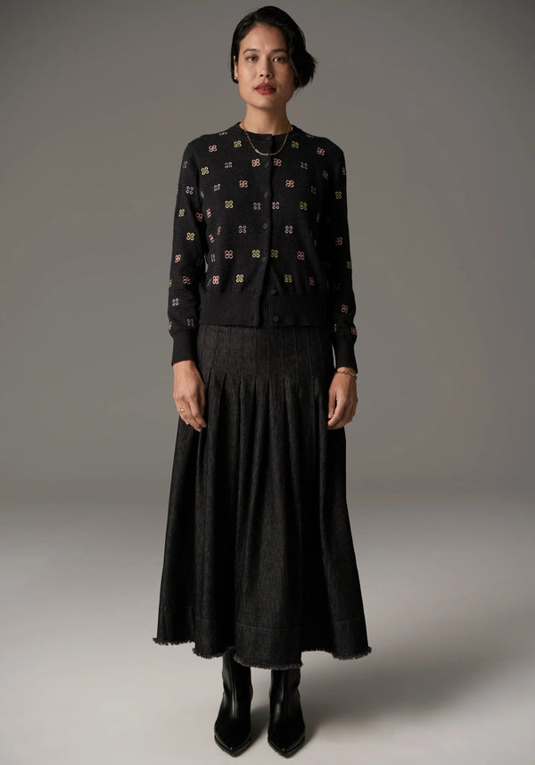 POL, Beech Embroidered Cardigan, Charcoal