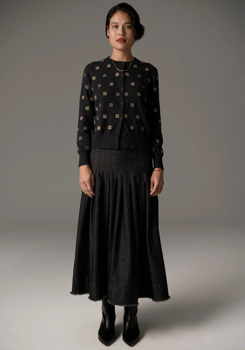 POL, Beech Embroidered Cardigan, Charcoal