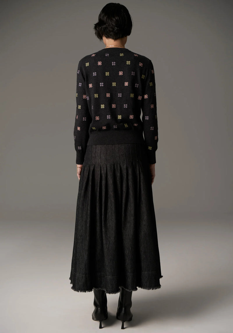 POL, Beech Embroidered Cardigan, Charcoal