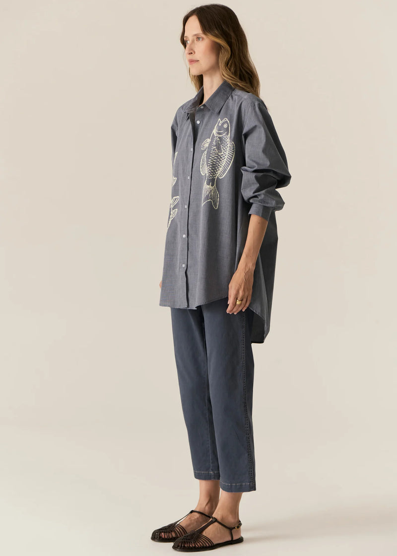 Cassis Fish Shirt,Denim/Pebble