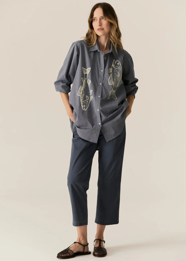 Cassis Fish Shirt,Denim/Pebble